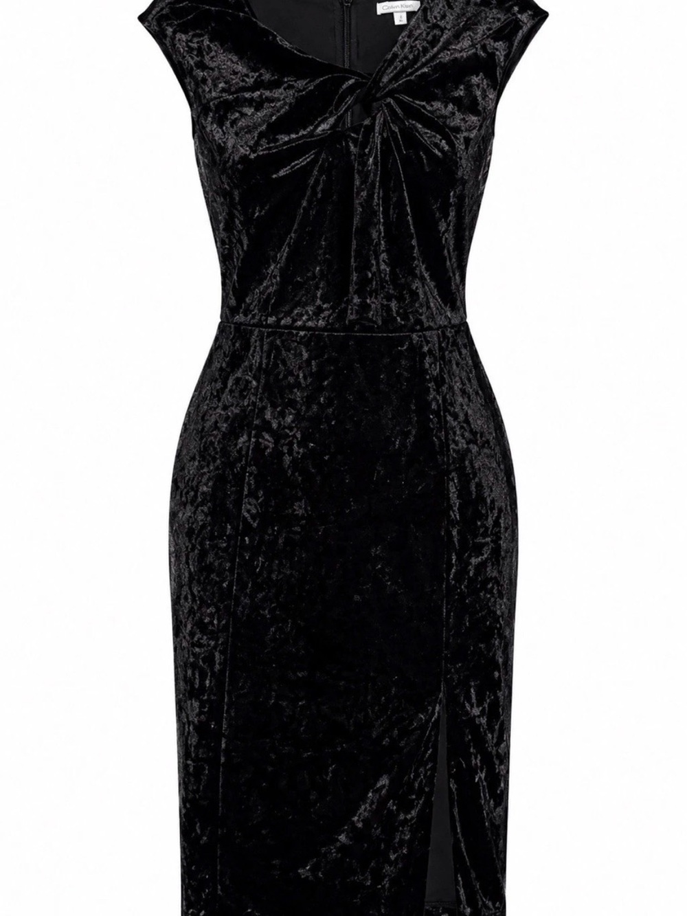 New York & Company Black Velvet Midi Dress with Twist Front